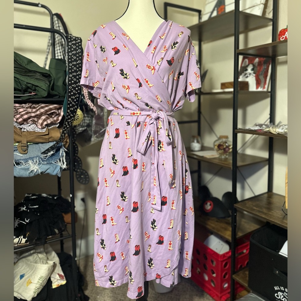 Mata Traders Katie Wrap Dress in Two Step Lavender Print - Picture 2 of 5